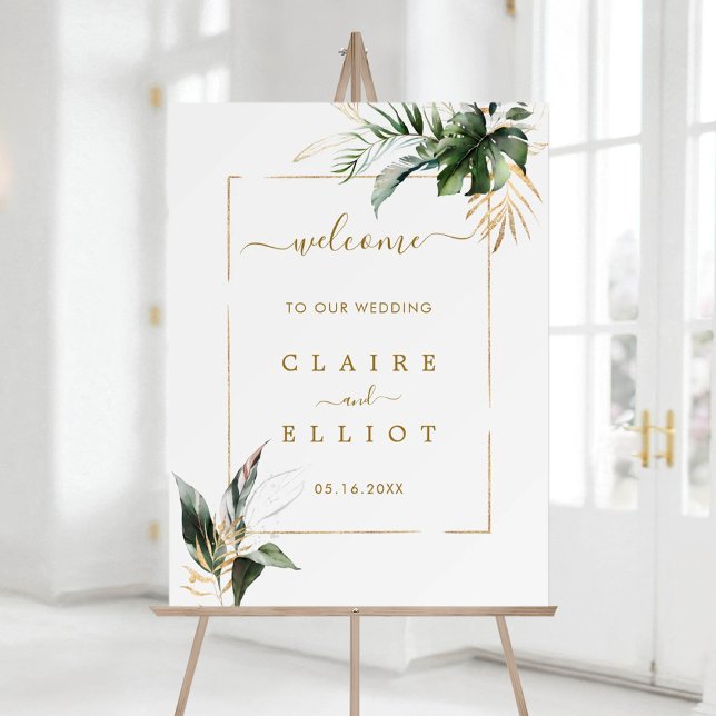 Tropical Foliage Gold Photo Wedding Welcome Foam Board (Creator Uploaded)