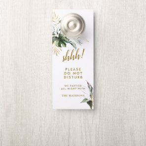 Tropical Foliage Gold Wedding Do Not Disturb Door Hanger