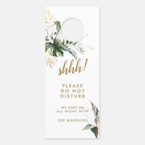 Tropical Foliage Gold Wedding Do Not Disturb Door Hanger