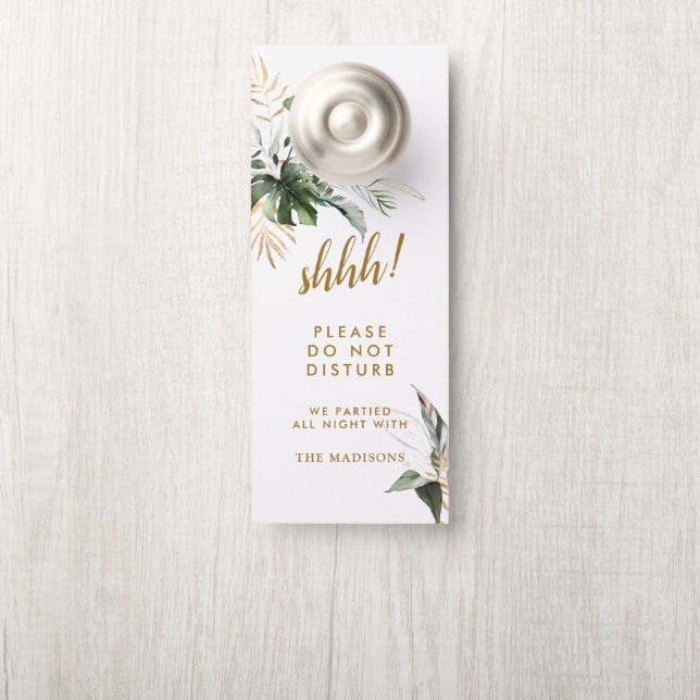 Tropical Foliage Gold Wedding Do Not Disturb Door Hanger (On Knob)