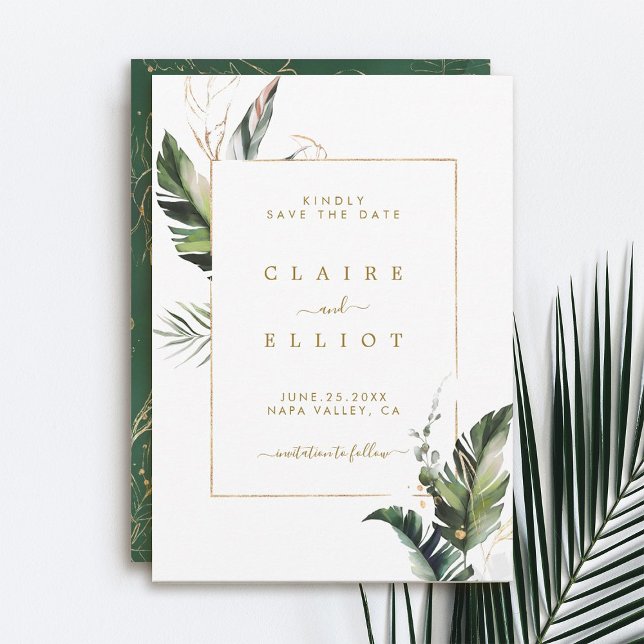 Tropical Foliage Gold Wedding Save The Date (Creator Uploaded)
