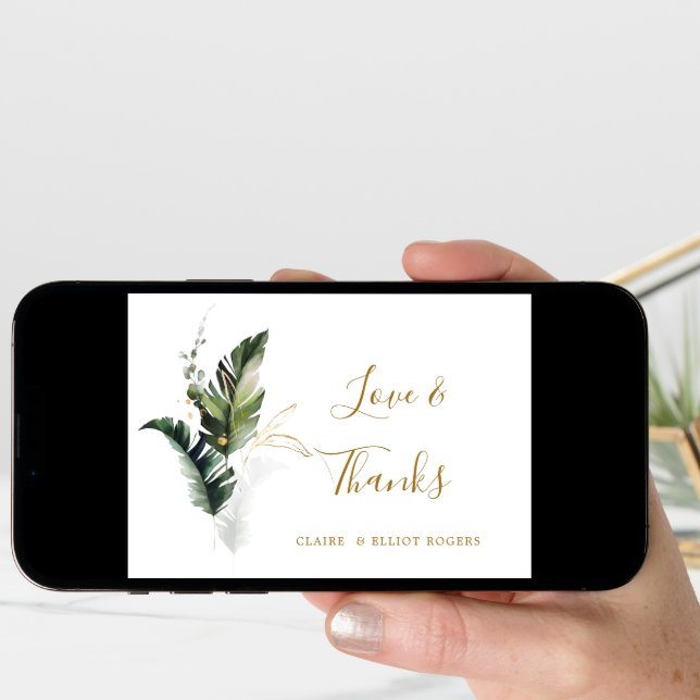 Tropical Foliage Gold Wedding Thank You Folded Card (Front Digital)