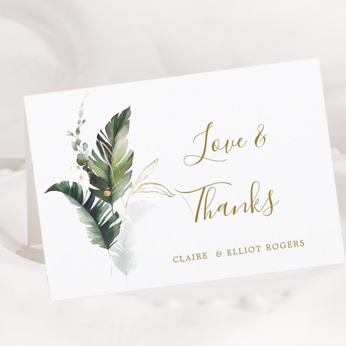 Tropical Foliage Gold Wedding Thank You Folded Card