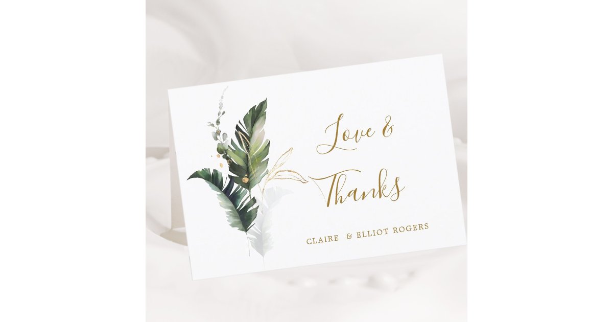 Tropical Foliage Gold Wedding Thank You Folded Card | Zazzle