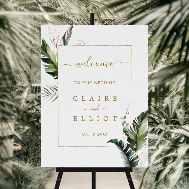 Tropical Foliage Gold Wedding Welcome Foam Board (Creator Uploaded)