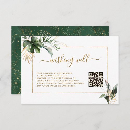 Tropical Foliage Gold Wishing Well with QR Code Enclosure Card