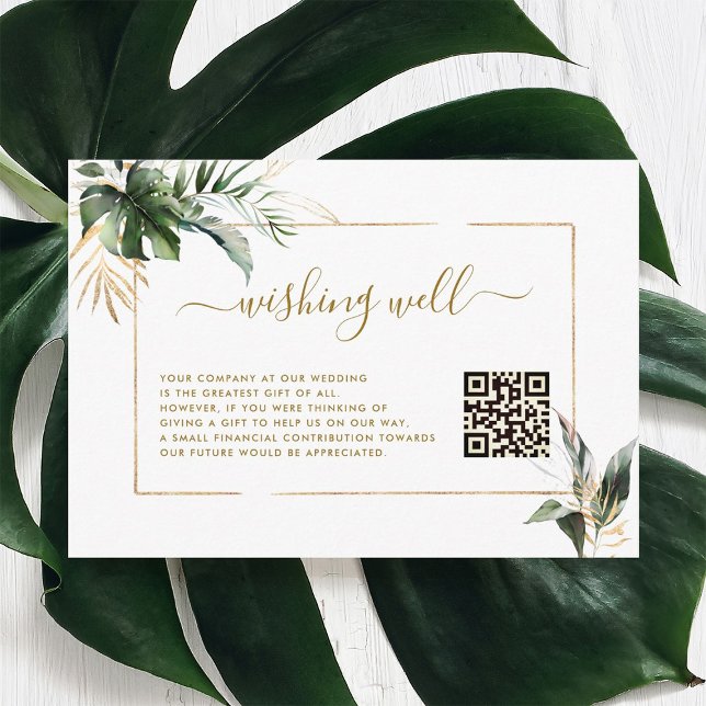 Tropical Foliage Gold Wishing Well with QR Code Enclosure Card (Creator Uploaded)