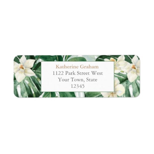 Tropical Foliage Green And White Return Address Label