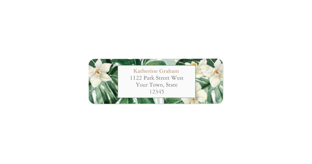 Tropical Foliage Green And White Return Address Label | Zazzle