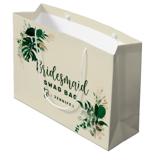 Tropical Foliage Green  Gold Bridesmaid Swag Large Gift Bag