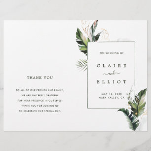 Tropical Foliage Green Wedding Ceremony Program
