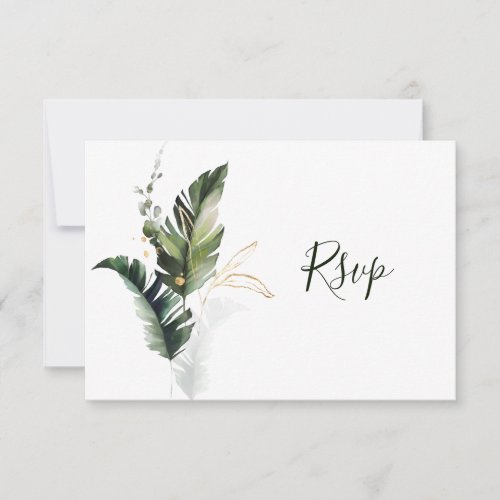 Tropical Foliage Green Wedding RSVP Card