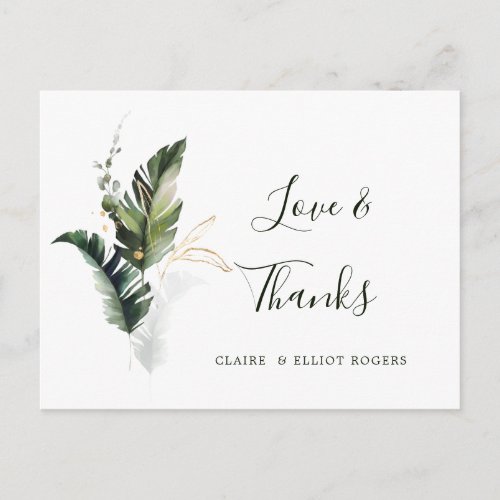 Tropical Foliage Green Wedding Thank You Postcard