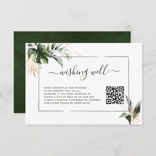Tropical Foliage Green Wishing Well with QR Code Enclosure Card