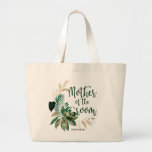 Tropical Foliage Green Wreath Mother of the Groom Large Tote Bag<br><div class="desc">Tropical Foliage Trendy Greenery and Gold Wreath Personalized Mother of the Groom Tote Bags - with tropical leaf wreath. A fun bridal party gift idea, or to hold all the wedding swag for your bride squad, in a bold color palette of rich greens, emerald, and gold. This design is perfect...</div>