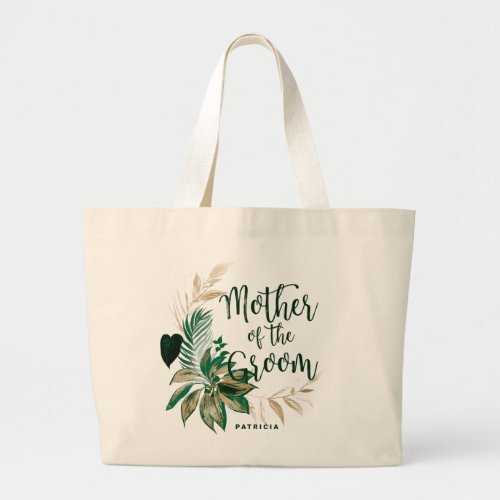 Tropical Foliage Green Wreath Mother of the Groom Large Tote Bag