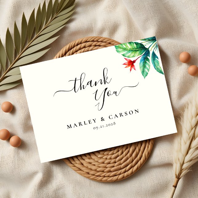 Tropical Foliage Greenery Leaf Modern Wedding Thank You Card (Creator Uploaded)