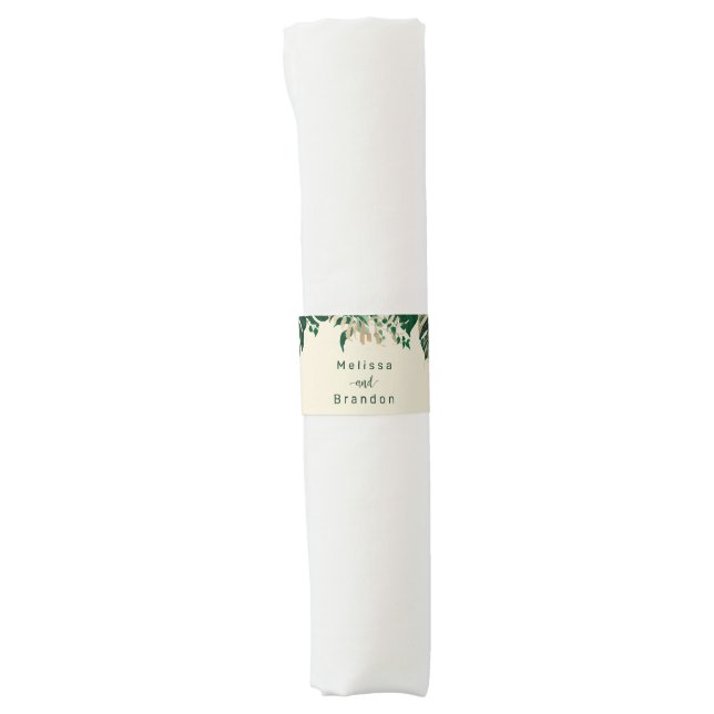 Tropical Foliage Greenery & Leaves Wedding Dinner Napkin Bands (Front)