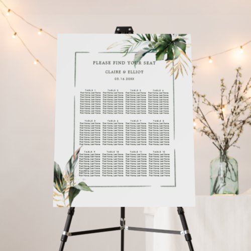 Tropical Foliage Greenery Wedding Seating Chart  Foam Board