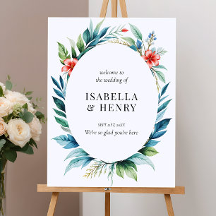 Tropical Foliage Greenery Wedding Welcome Sign