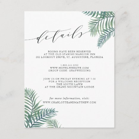 Tropical Foliage Guest Information Card
