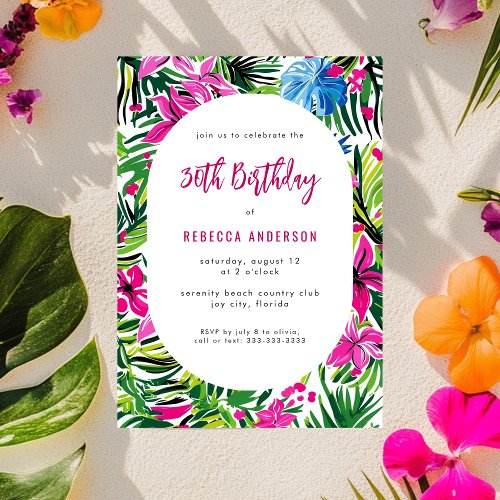 Tropical Foliage Hawaii Luau 30th Birthday Party Invitation