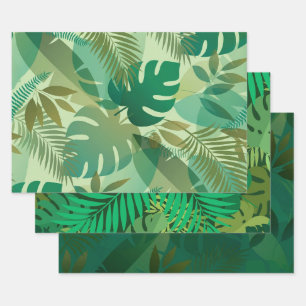 Tropical Foliage Jungle Leaves Green Wrapping Paper Sheets