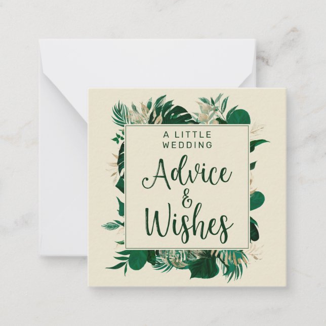 Tropical Foliage Leafy Wedding Advice & Wishes Note Card (Front)