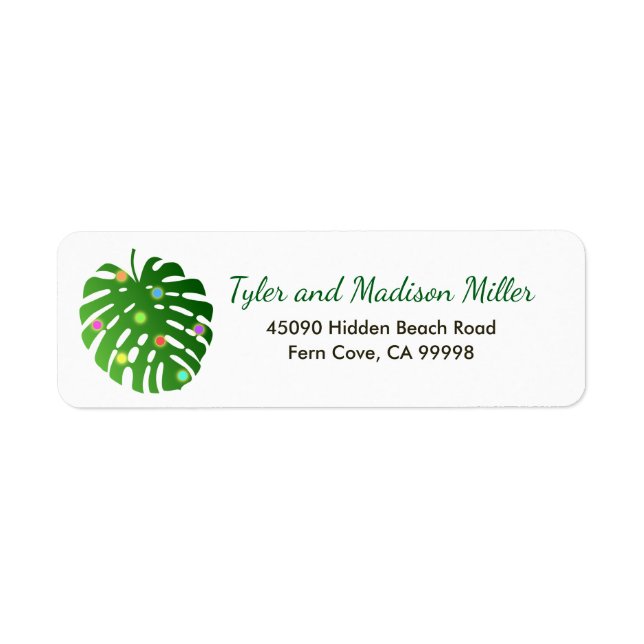 Tropical Foliage Lights Beach Christmas Holiday Label (Front)