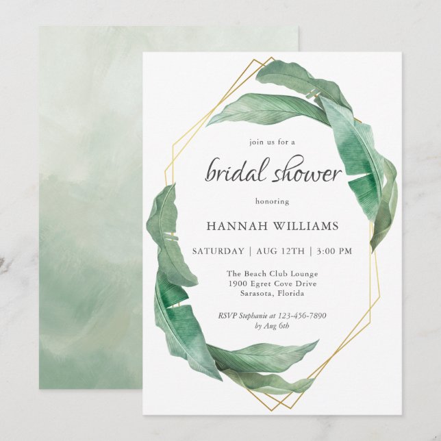Tropical Foliage Modern Geometric Bridal Shower Invitation (Front/Back)