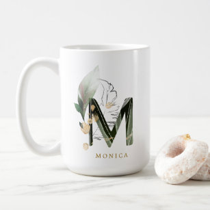 Tropical Foliage Monogram Letter "M" Personalized Coffee Mug
