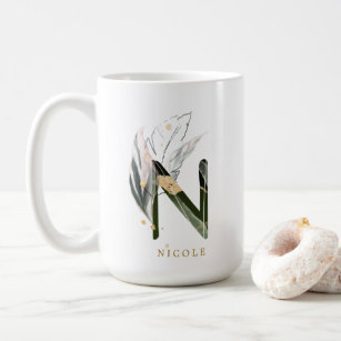 Tropical Foliage Monogram Letter "N" Personalized Coffee Mug