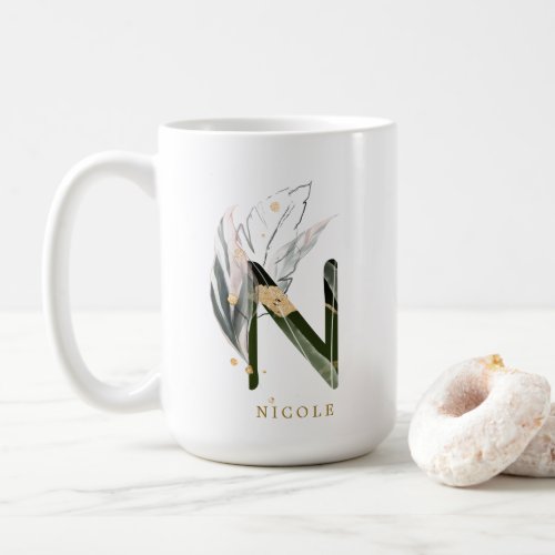 Tropical Foliage Monogram Letter N Personalized Coffee Mug