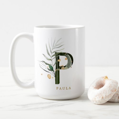 Tropical Foliage Monogram Letter P Personalized Coffee Mug