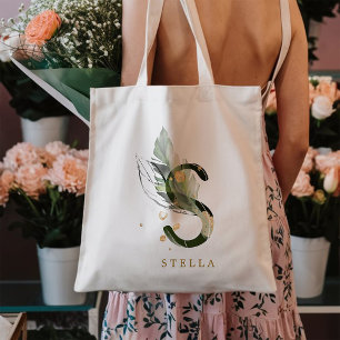 Tropical Foliage Monogram Letter “S” Personalized Tote Bag