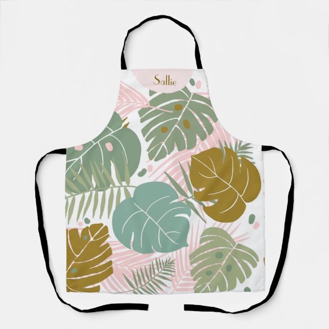 Tropical Foliage - Monstera And Palm Leaf Pattern Apron (Front)