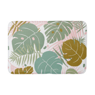 Tropical Foliage - Monstera And Palm Leaf Pattern Bath Mat