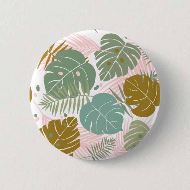 Tropical Foliage - Monstera And Palm Leaf Pattern Button (Front)