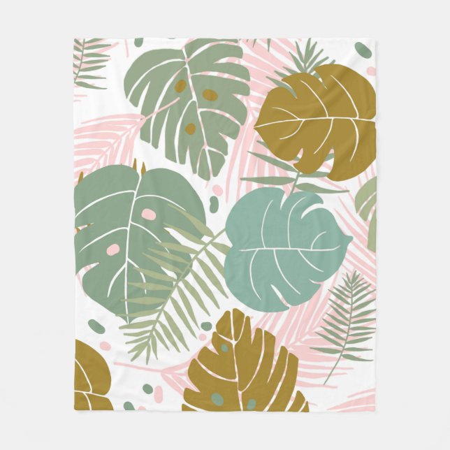 Tropical Foliage - Monstera And Palm Leaf Pattern Fleece Blanket (Front)
