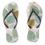 Tropical Foliage - Monstera And Palm Leaf Pattern Flip Flops