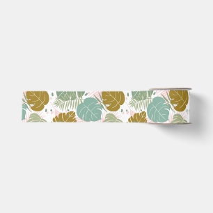 Tropical Foliage - Monstera And Palm Leaf Pattern Grosgrain Ribbon