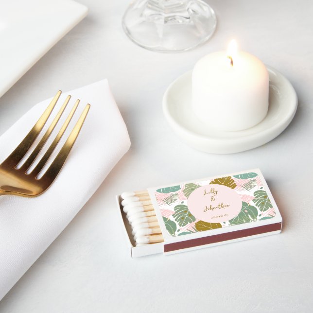 Tropical Foliage - Monstera And Palm Leaf Pattern Matchboxes (Insitu)