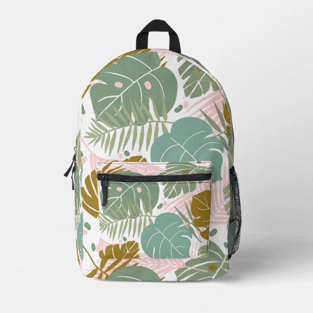 Tropical Foliage - Monstera And Palm Leaf Pattern Printed Backpack (Front)