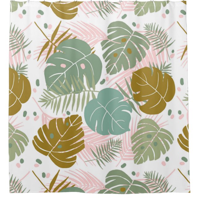 Tropical Foliage - Monstera And Palm Leaf Pattern Shower Curtain (Front)