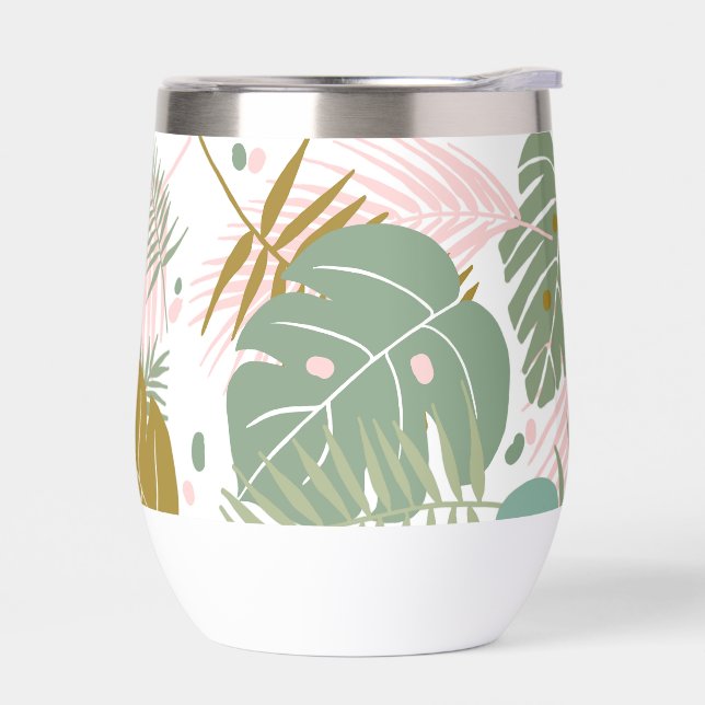 Tropical Foliage - Monstera And Palm Leaf Pattern Thermal Wine Tumbler (Left)