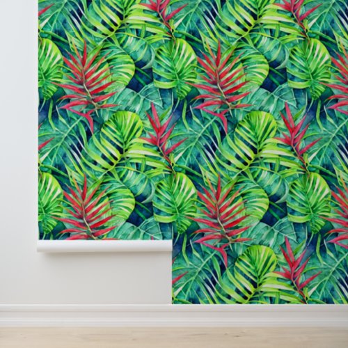Tropical foliage monstera leaf jungle pattern wall wallpaper 