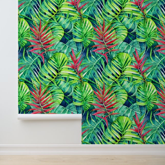 Tropical foliage monstera leaf jungle pattern wall wallpaper  (Application)