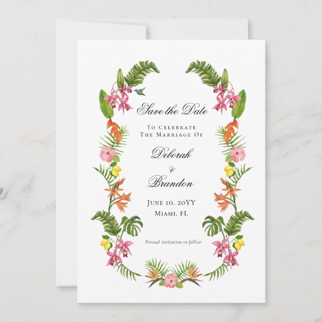 Tropical Foliage Non Photo Save The Date Invitation (Front)