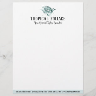 Tropical Foliage Palm Leaves & Greenery Watercolor Letterhead
