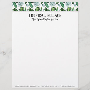 Tropical Foliage Palm Leaves & Greenery Watercolor Letterhead